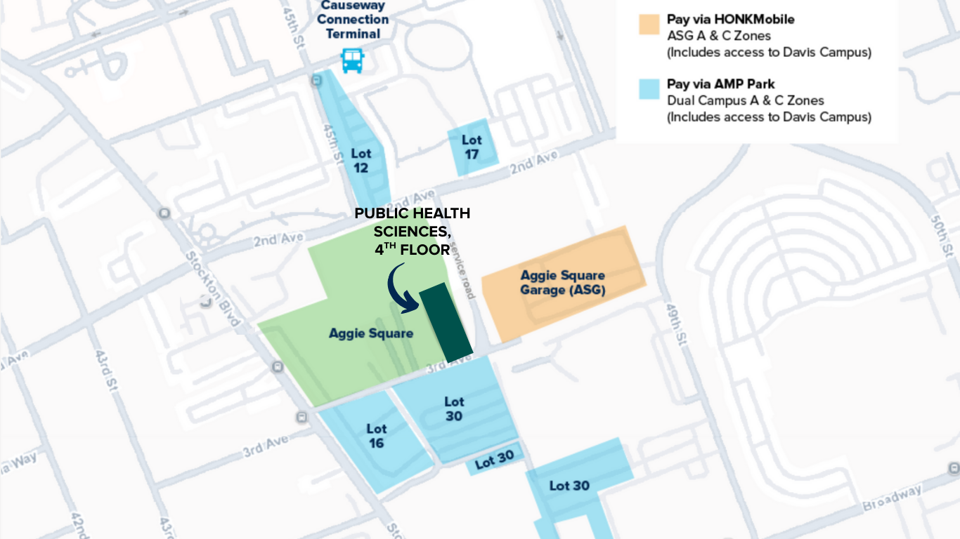 Map with location of parking at Aggie Square